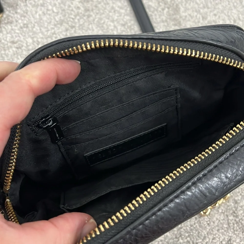 New Rebecca Minkoff Black Leather Gold Tone Chain Crossbody Bag